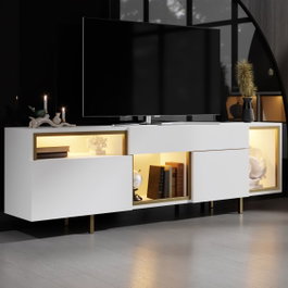 Hanah Home Soporte para TV Blanco y Dorado con Iluminación